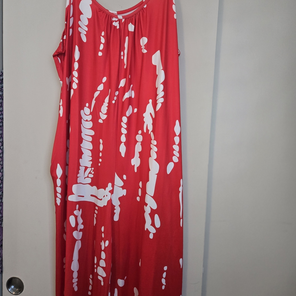 Red and White Patterned Maxi Dress